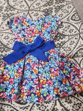 Ralph Lauren Blue Floral Dress with Royal Bow 12 M